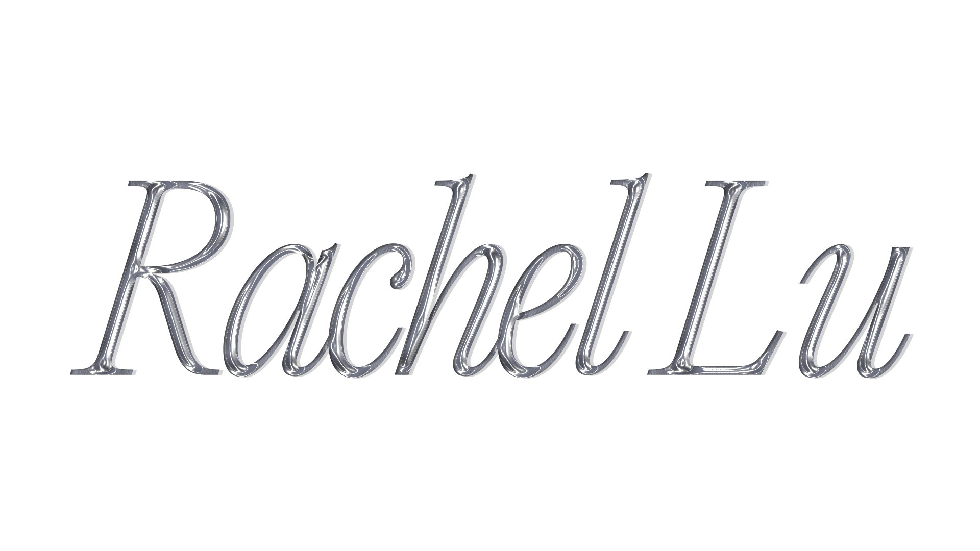 Rachel Lu written in silver serif letters