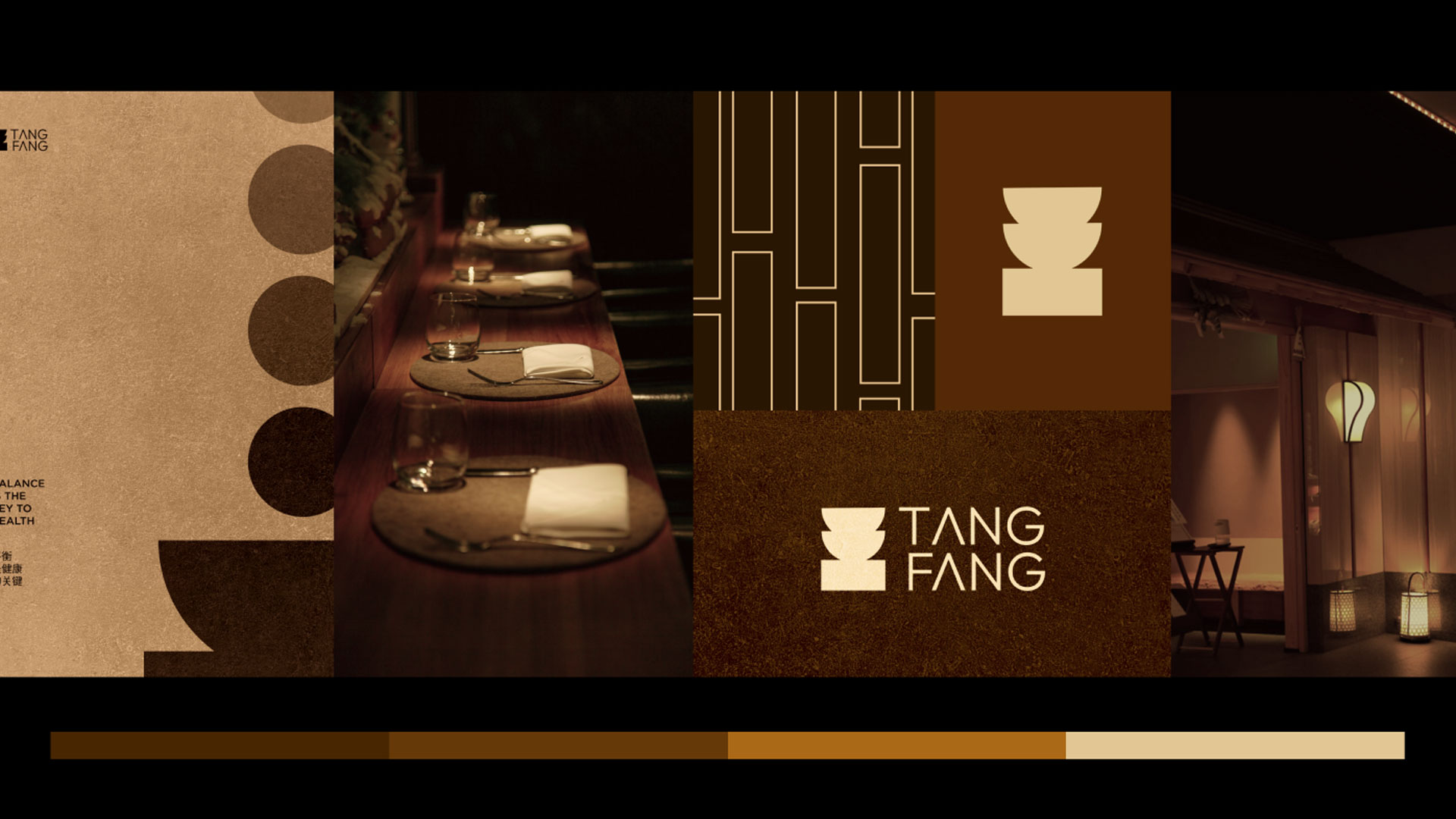 Warm toned moodboard for restaurant branding for Tang Fang