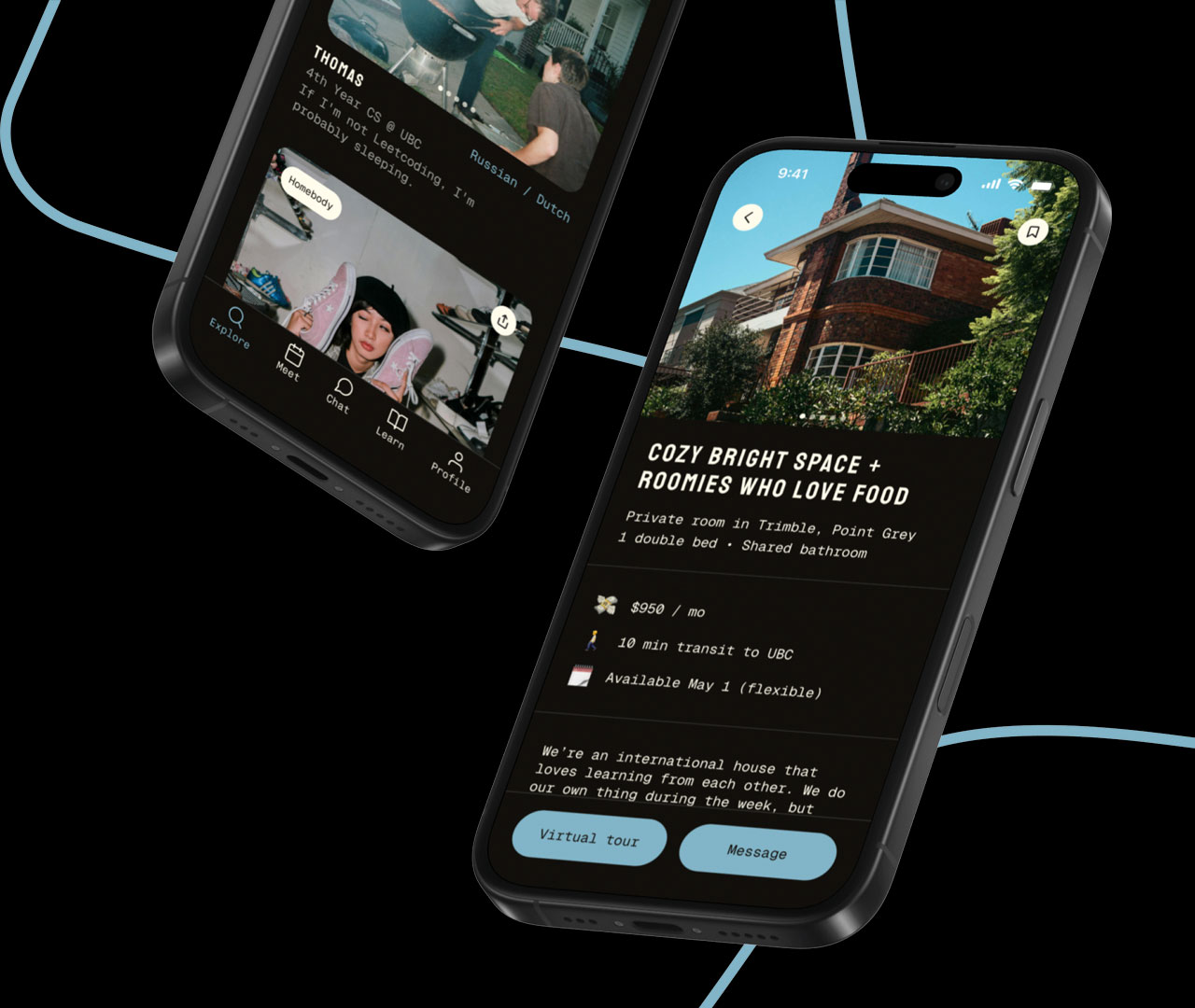 Image of UI interface for Pangea roommate searching app